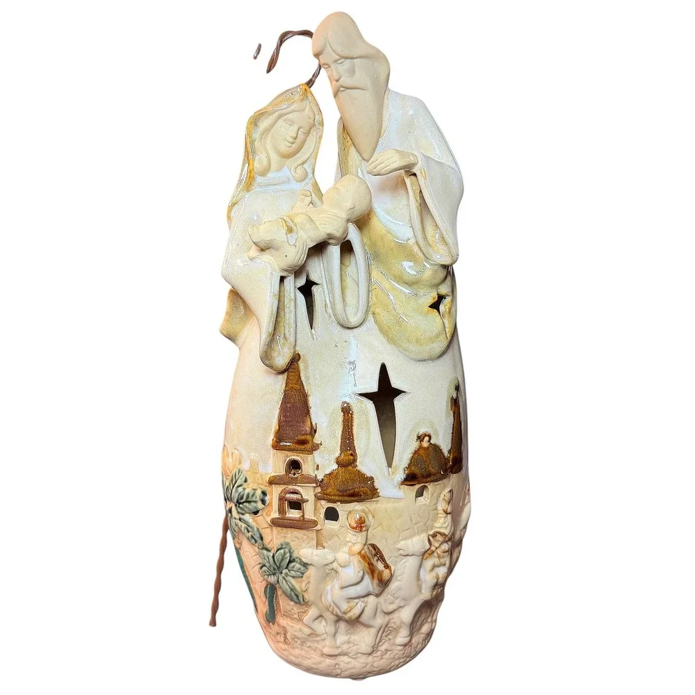 Collections Nativity Scene Holy Family 3 Kings Tea Light Candle Holder‎ Ceramic